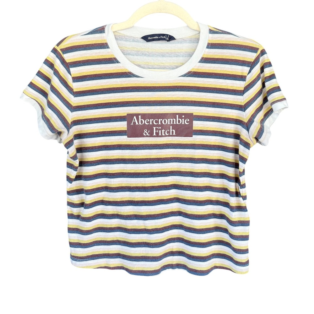 Y2K VTG Abercrombie & Fitch Striped Crop Top Tee Casual Short Sleeve T-Shirt S‎